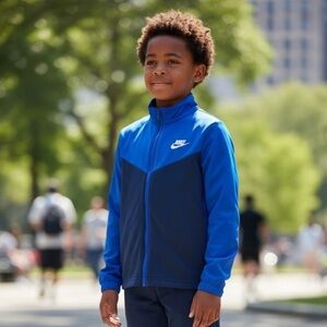 Nike Kids Blue and Navy Jacket zipper Nike logo on back! Boys size small
